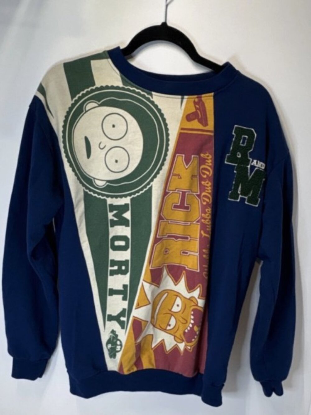 Rick and Morty Men's Fleece Graphic Pullover Sweatshirt Crew Neck Blue